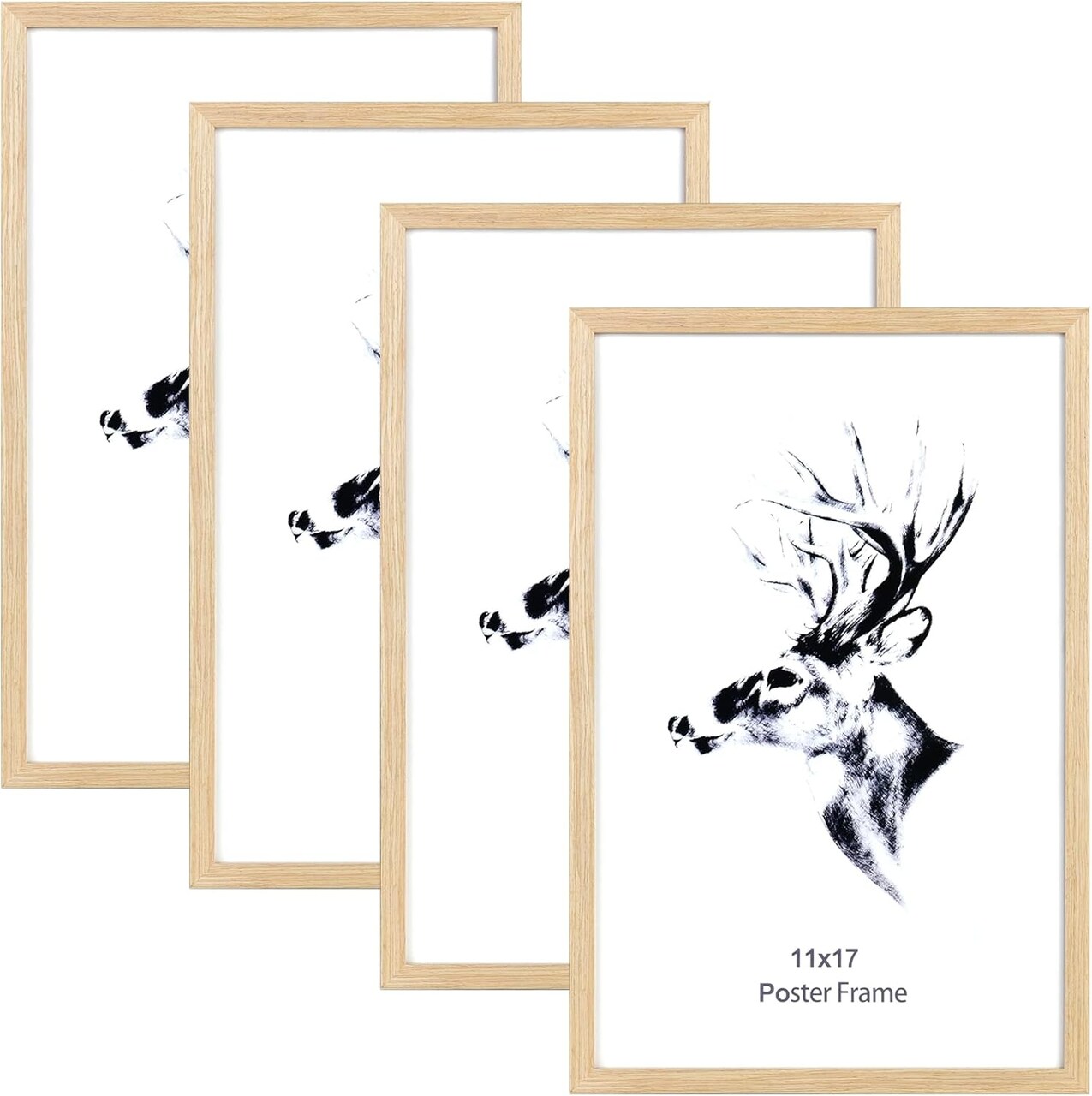 11x17 Wood Picture Frames Set of 4, Natural Solid Oak Wood Frame 11x17 for Poster and Wall Gallery, Wall Mount (4 pack, Oak)